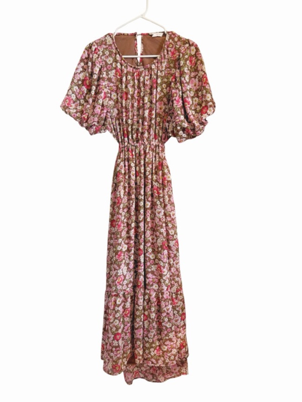 Floral Puff-Sleeve Maxi Dress - Pink